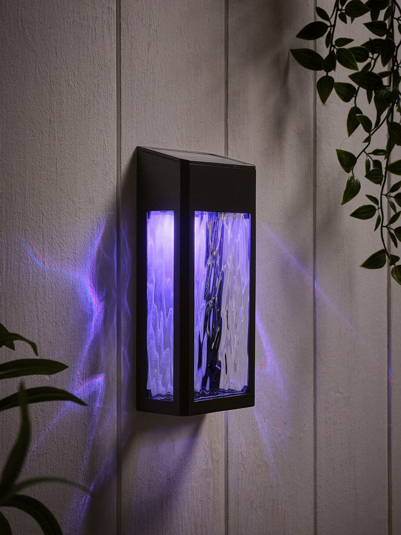 Lights4fun black glass solar wall light - British product