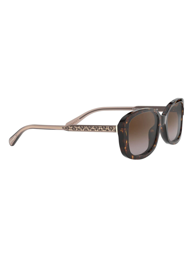 Coach rectangle sunglasses in dark tortoise frame with brown gradient lenses, UK version