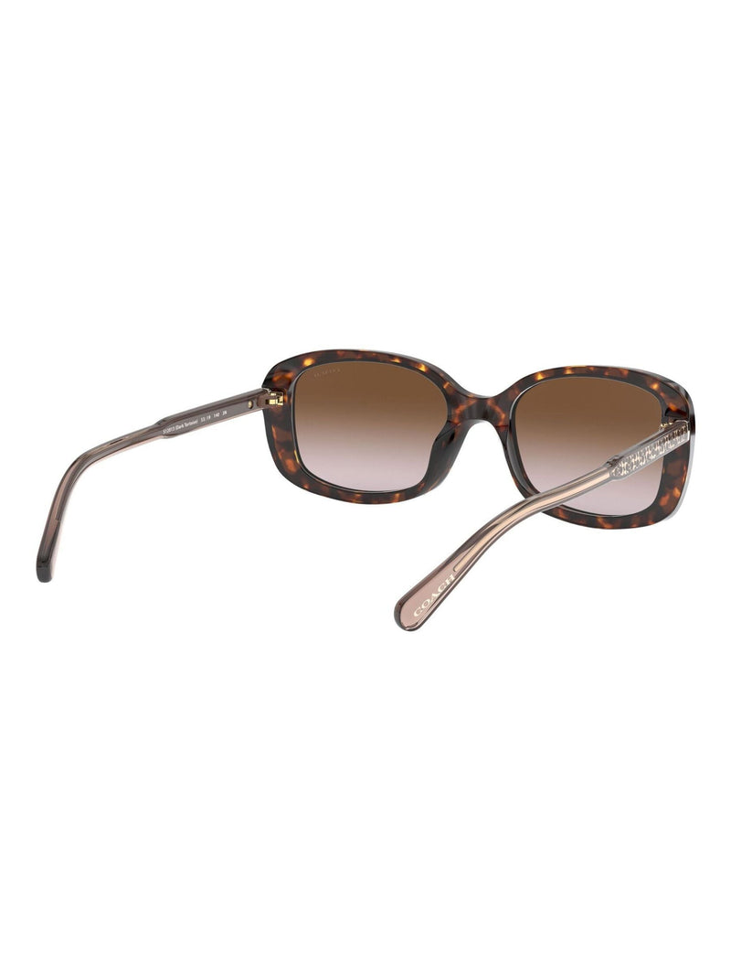 Coach rectangle sunglasses in dark tortoise frame with brown gradient lenses, UK version