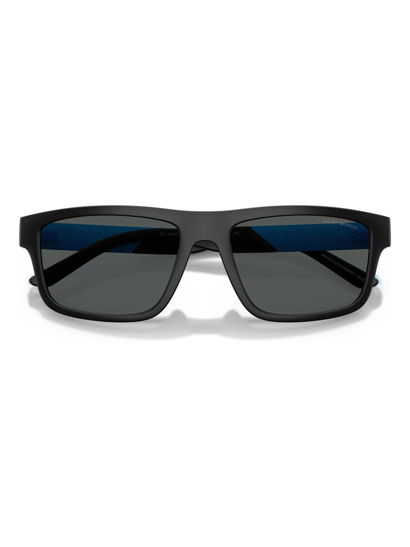 Emporio Armani rectangle sunglasses matte black dark grey lenses, imported from the UK