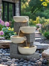 Next Charles Bentley Grey Rhine 4-Tier Cascading Garden Water Feature with LED Lights- Buy online at McGrocer
