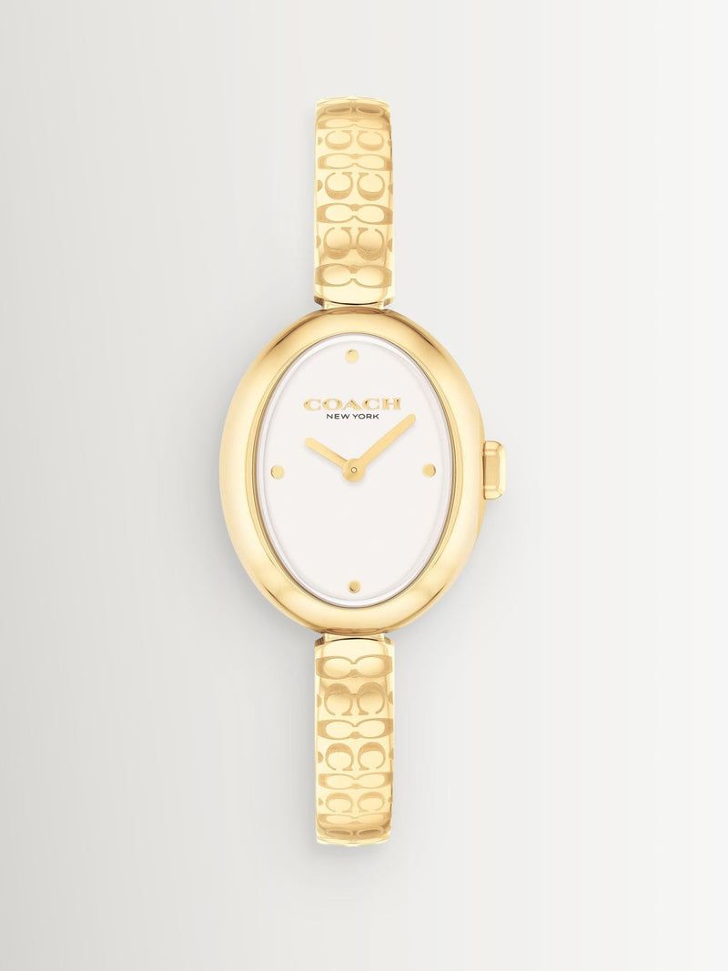 Coach Sammy oval IP bangle watch with white dial, 22mm (British brand)