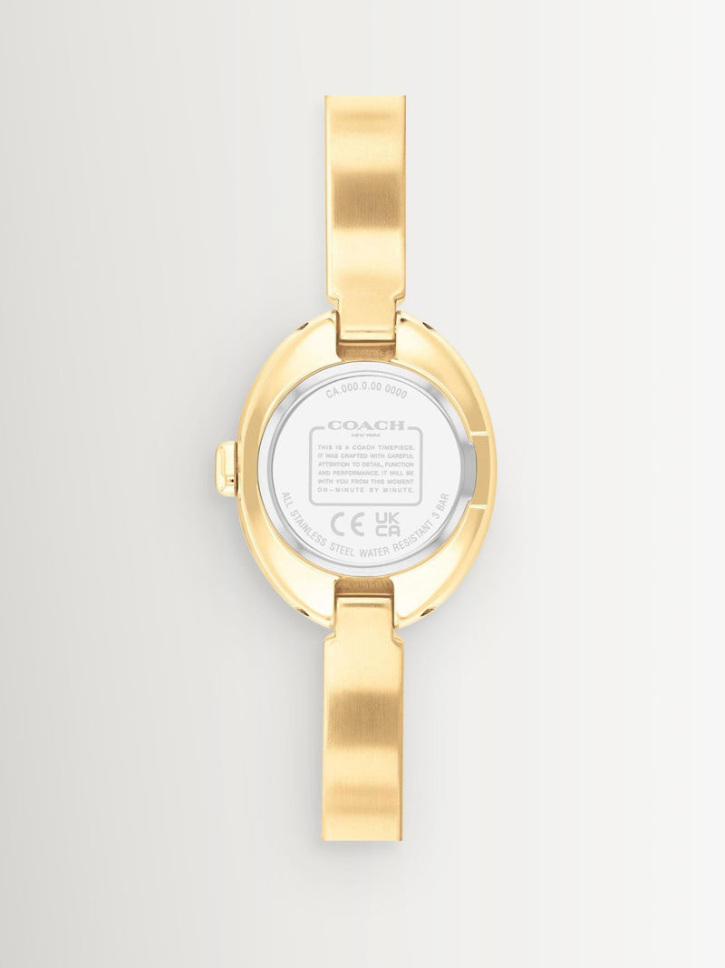 Coach Sammy oval IP bangle watch with white dial, 22mm (British brand)