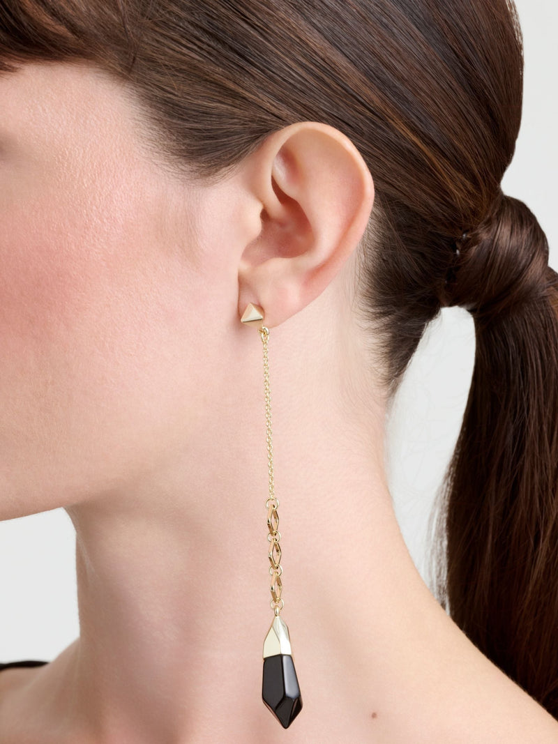 Karen Millen Gold Long Drop Geo Resin Earrings, UK version