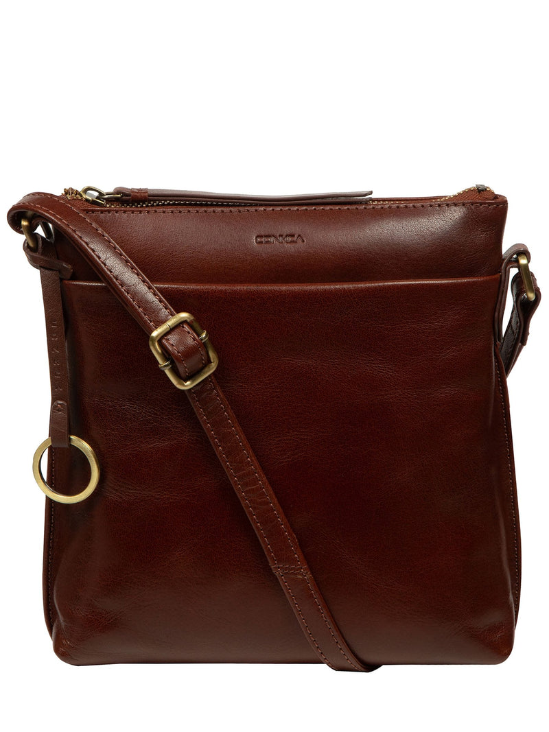 Conkca Cassia brown leather cross-body bag, imported from the UK