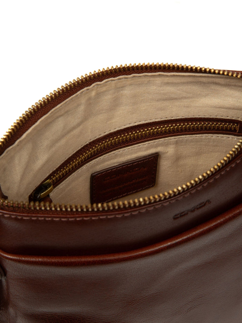 Conkca Cassia brown leather cross-body bag, imported from the UK
