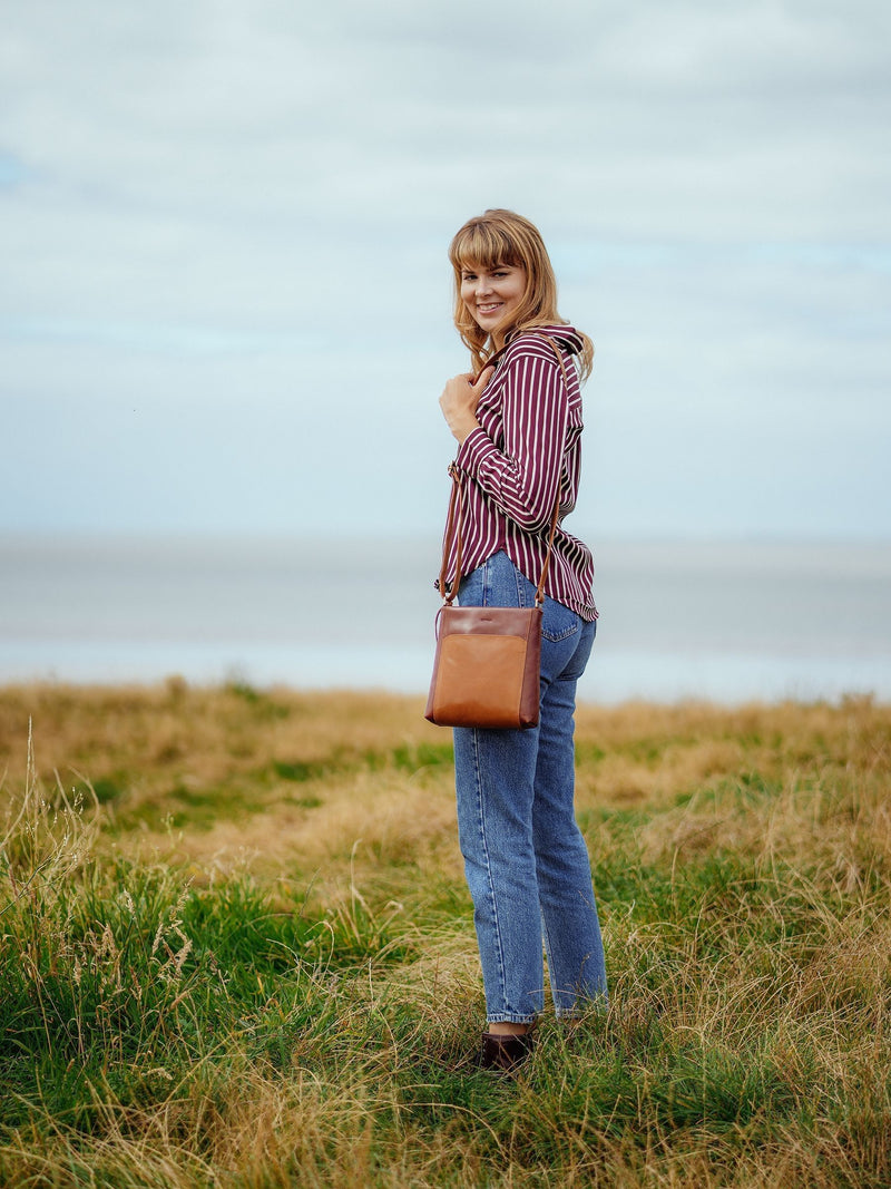 Conkca Marissa cross-body bag brown leather, imported from the UK
