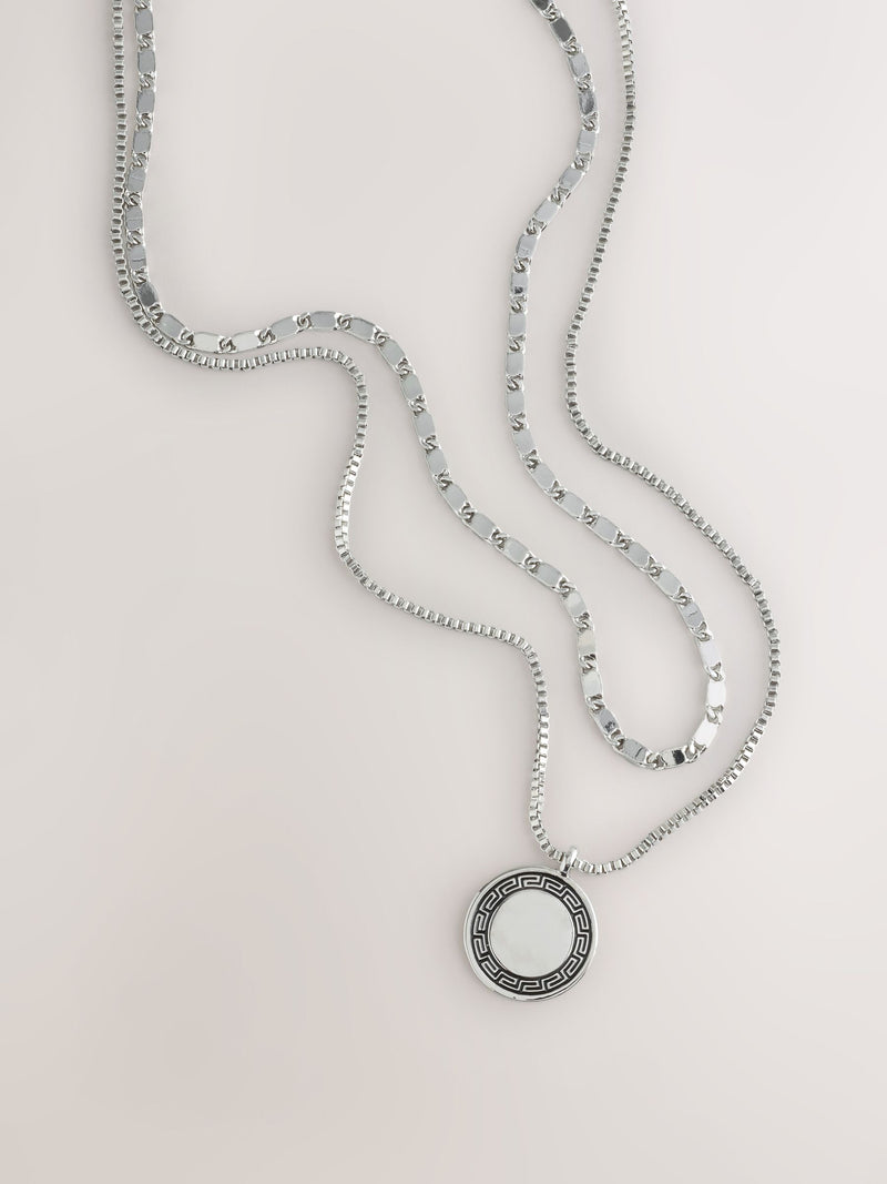 Silver tone layered coin pendant necklace - British product