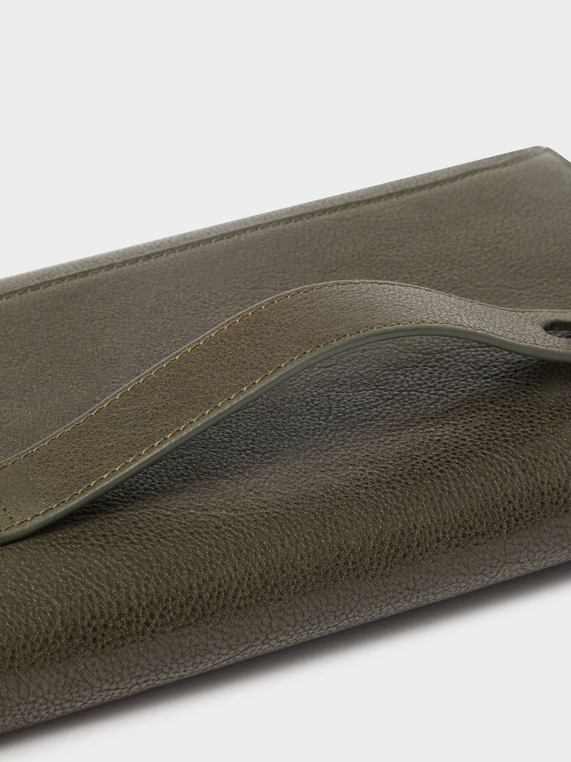Osprey London green leather Compass travel wallet, imported from the UK