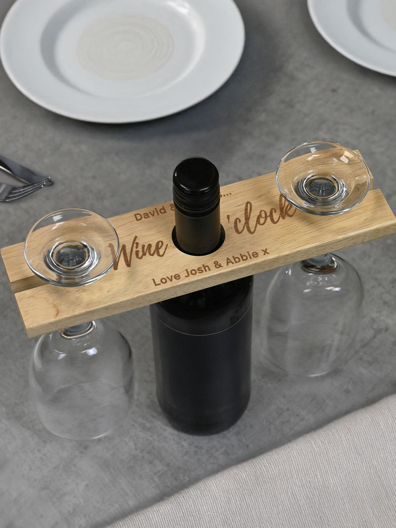 PMC personalised Wine O'clock glass and bottle holder, imported from the UK