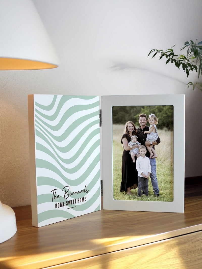 PMC personalised wooden hinged 6x4 photo frame, imported from the UK