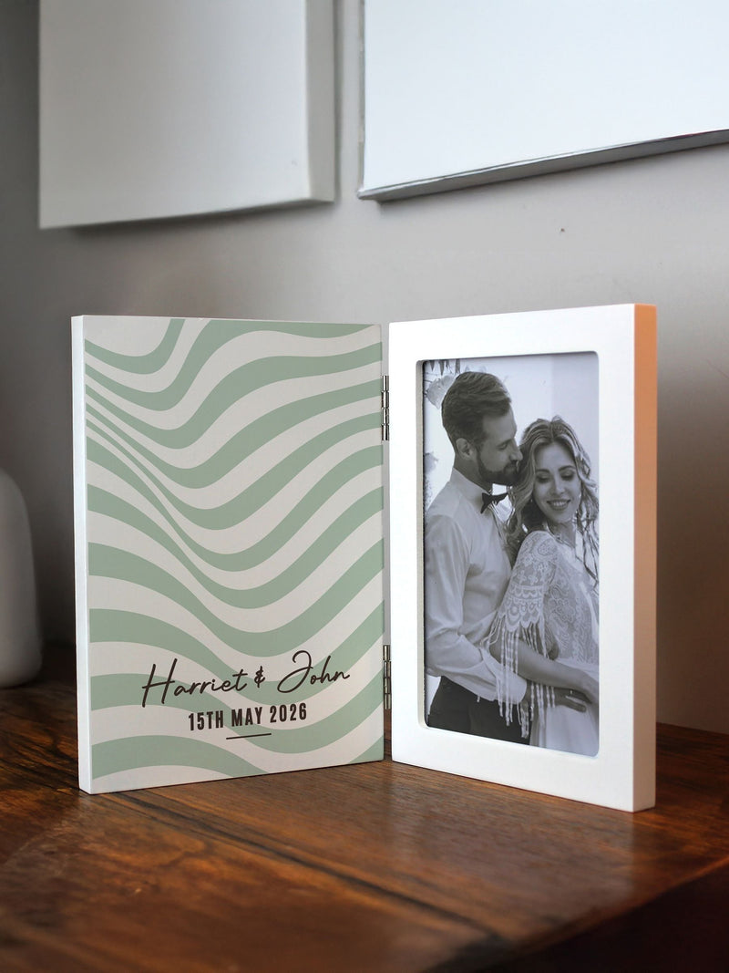 PMC personalised wooden hinged 6x4 photo frame, imported from the UK