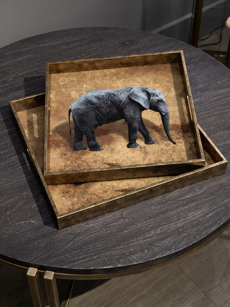Libra Interiors gold elephant decorative nesting trays set of 2, UK version