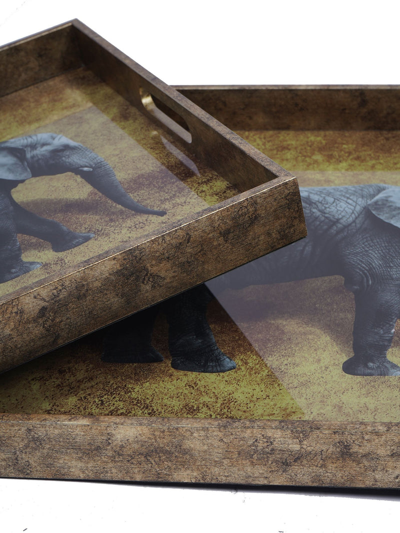 Libra Interiors gold elephant decorative nesting trays set of 2, UK version
