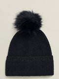 Hobbs black Carys knit hat with faux fur pom, UK version