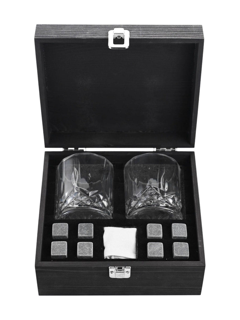 Harvey Makin duo whisky set with glasses and stones (British brand)