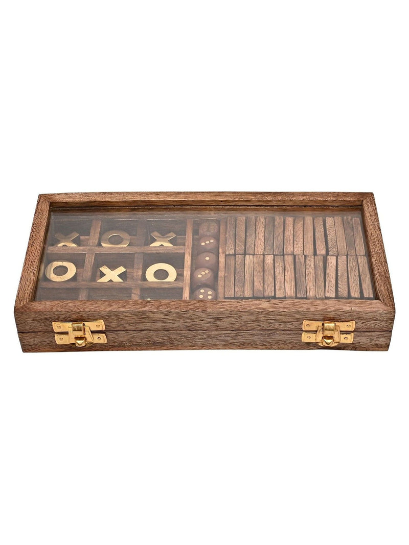 Harvey Makin game set dominoes tic tac toe wooden, imported from the UK