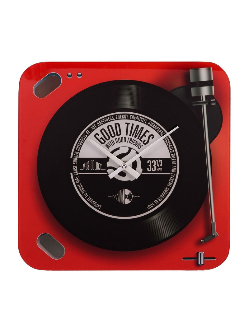 Harvey Makin Glass Wall Clock Red Vinyl Player 30cm (British brand)