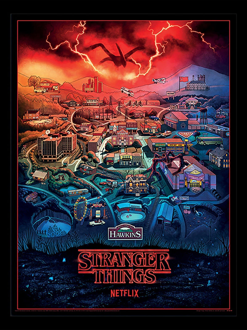 Pyramid International Stranger Things Hawkins framed print 45cm tall, UK version