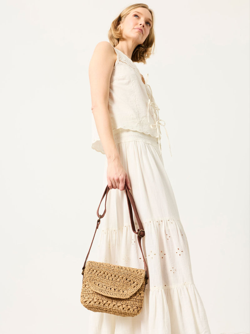 FatFace natural raffia crossbody handbag, UK version