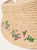 FatFace natural floral bee embroidered straw visor, imported from the UK
