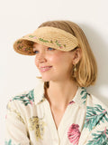 FatFace natural floral bee embroidered straw visor, imported from the UK