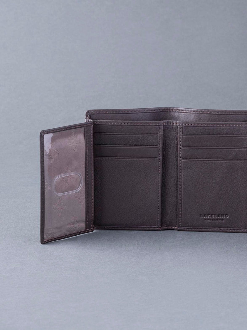 Lakeland Leather brown stitch tri-fold wallet, imported from the UK