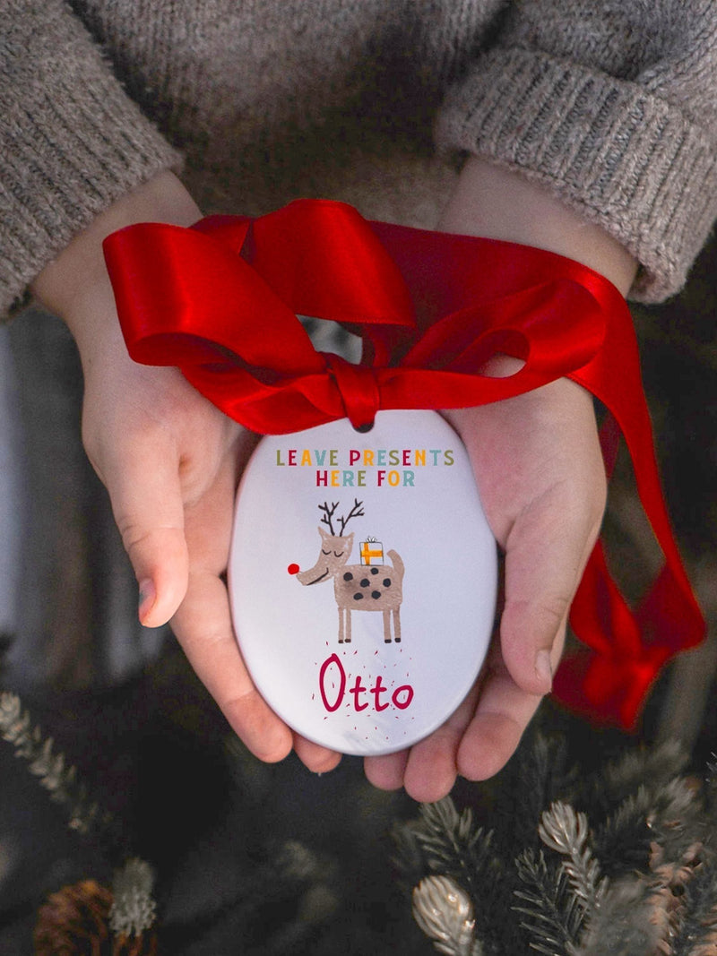 Solesmith personalised reindeer ceramic Christmas decoration 8x6cm - British product