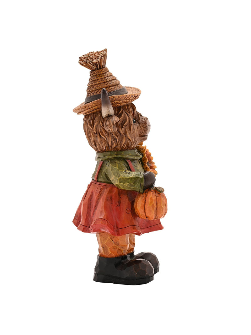 Country Living brown highland cow ornament with sunflowers 23.5cm (British brand)