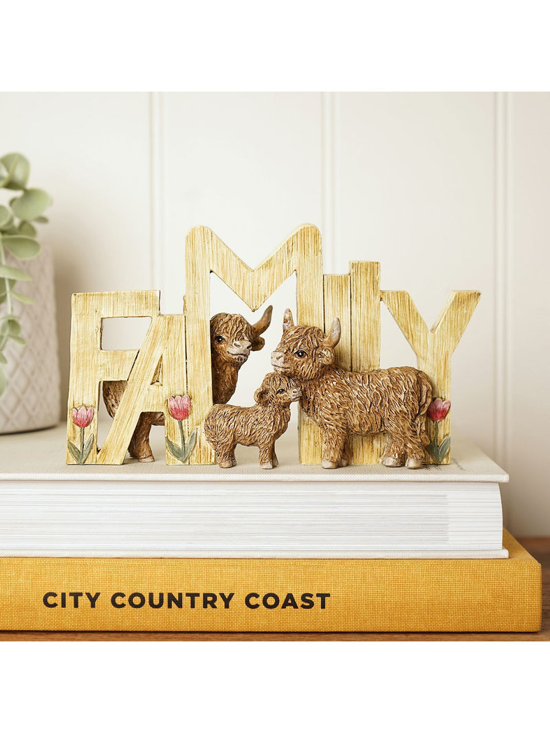 Country Living Highland cow family plaque, UK version