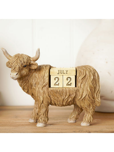 Next Country Living Brown Highland Cow Figurine Perpetual Calendar- Buy online at McGrocer