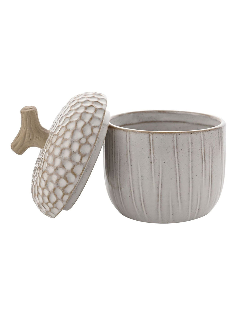 White small acorn ceramic storage jar - British product