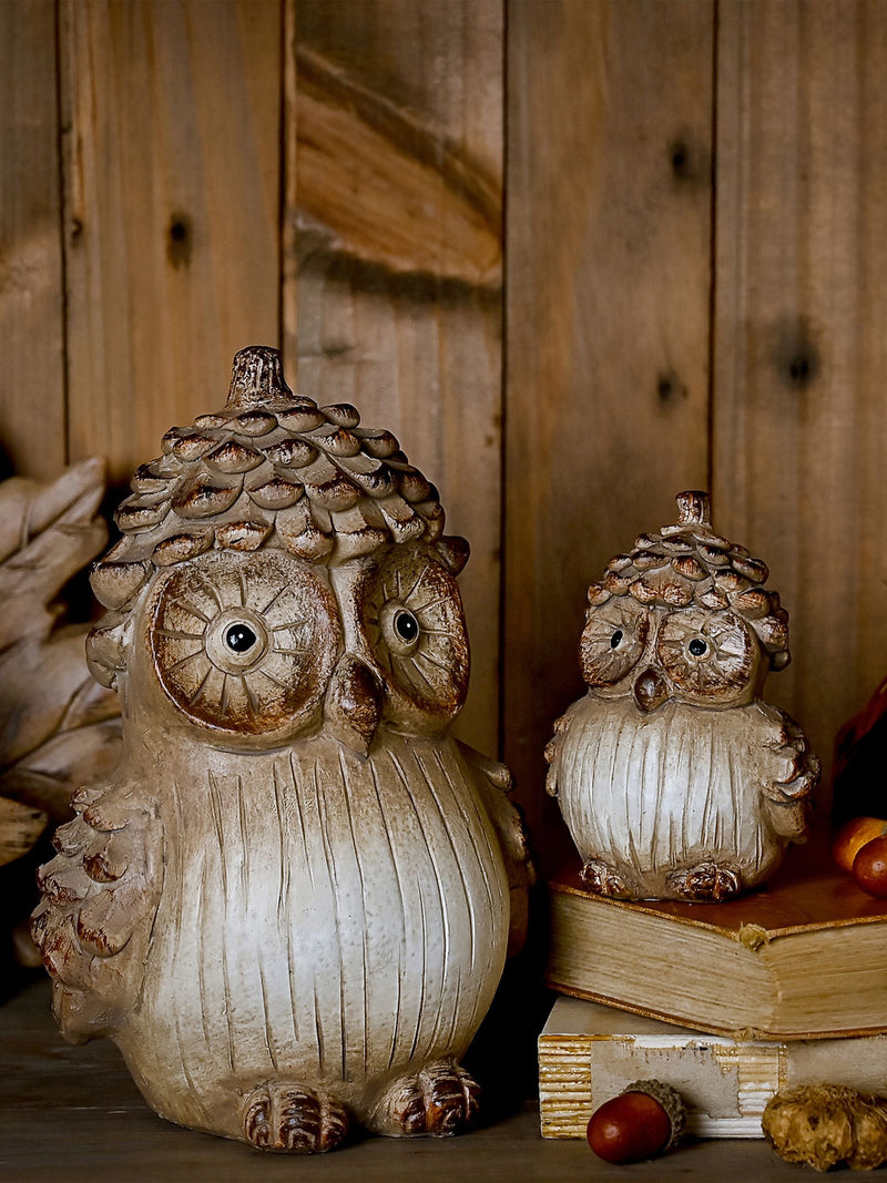 Country Living large brown wood-effect resin owl ornament - British product