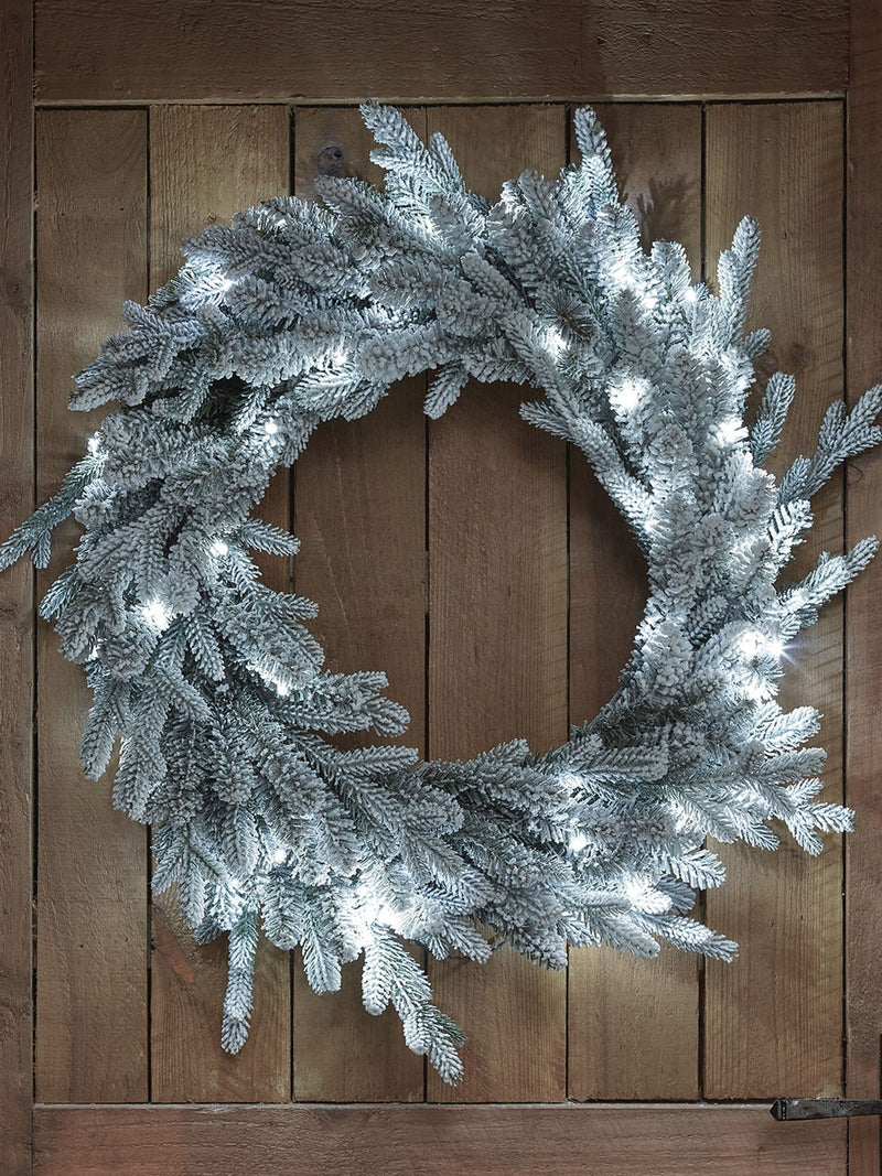 Lights4fun pre lit outdoor snowy Christmas wreath 60cm, UK version