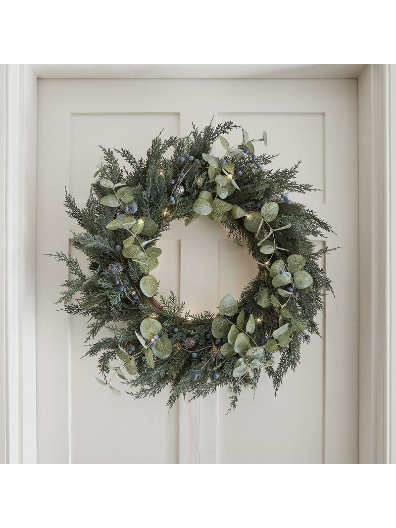 Lights4fun pre lit berry and pinecone Christmas wreath 66cm, UK version