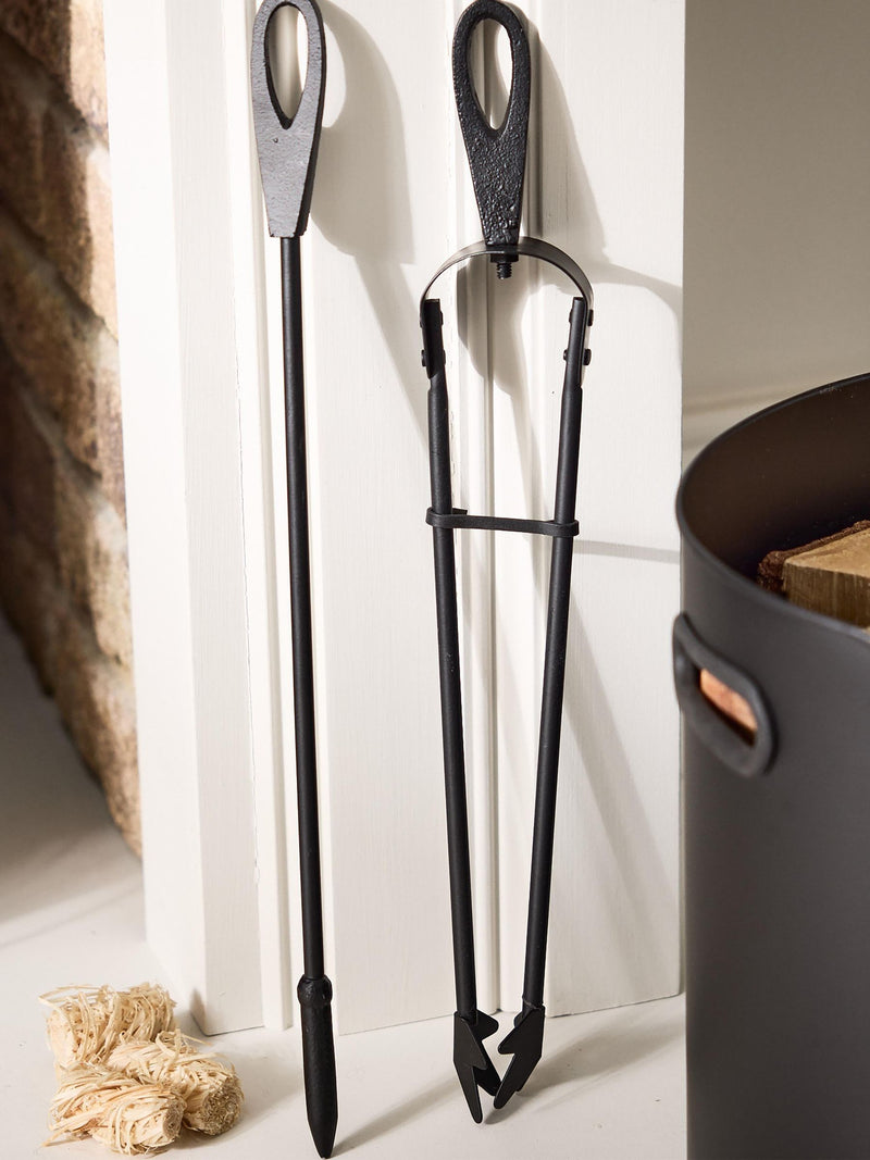 Dibor Black Country logs bucket with poker and tongs, imported from the UK