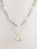 Beady necklace gold tone blue stone pearl effect 2 layer (British brand)