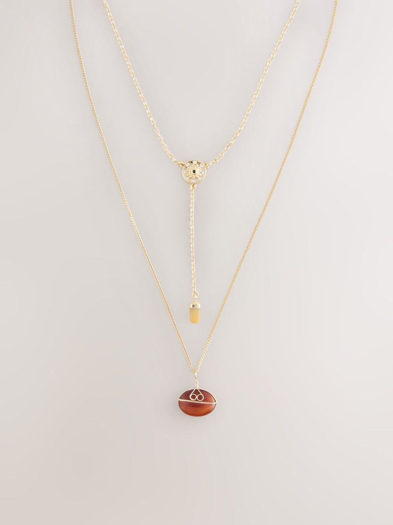 gold tone stone two-layer Y necklace - British product