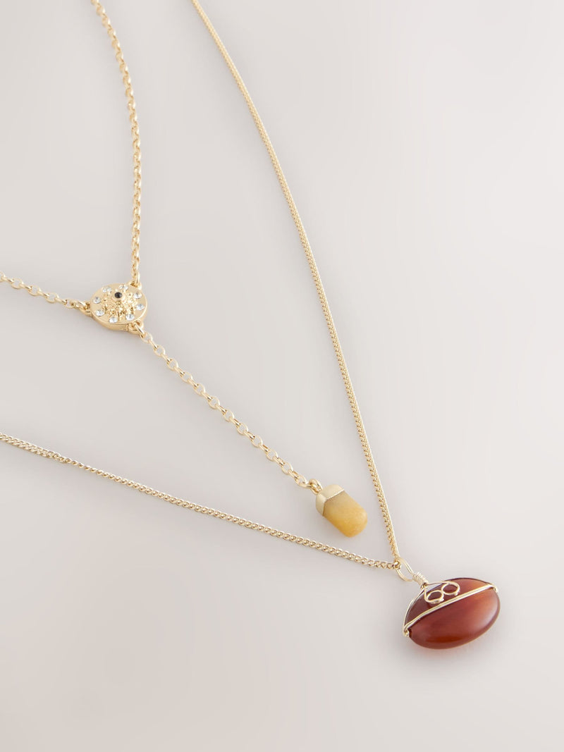 gold tone stone two-layer Y necklace - British product