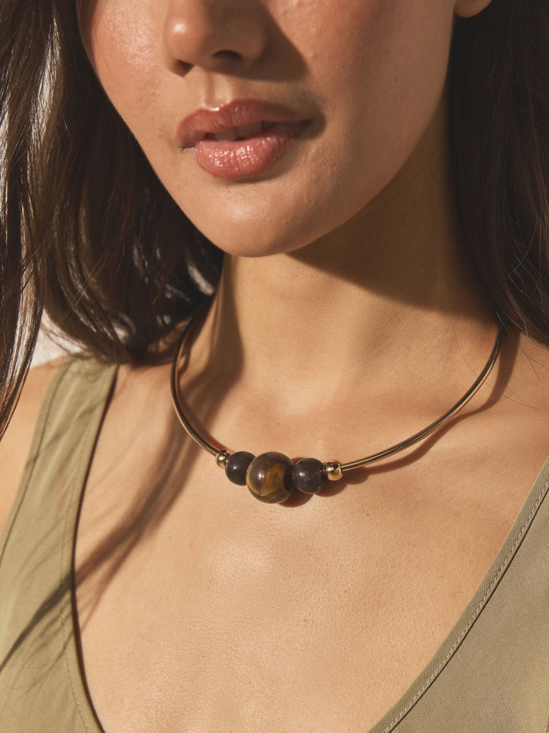 Caramel brown bead torque necklace, imported from the UK