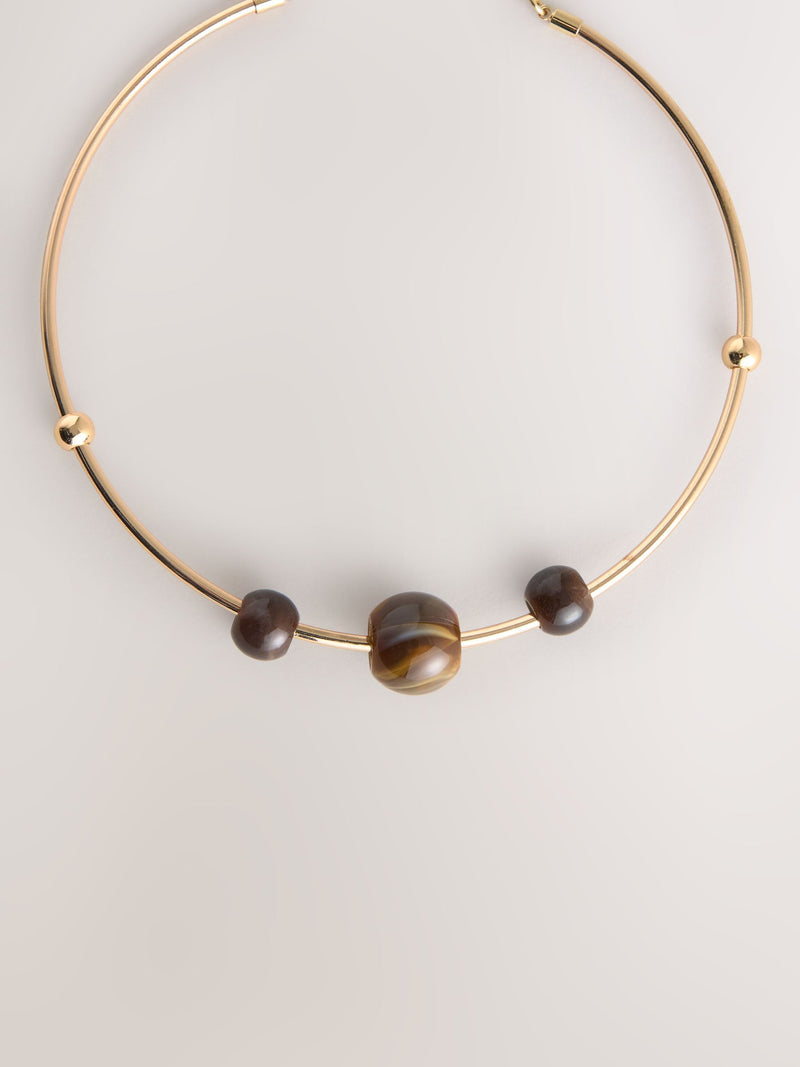 Caramel brown bead torque necklace, imported from the UK