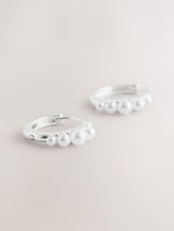Next Silver Tone Pearl Effect Huggie Hoops- Buy online at McGrocer