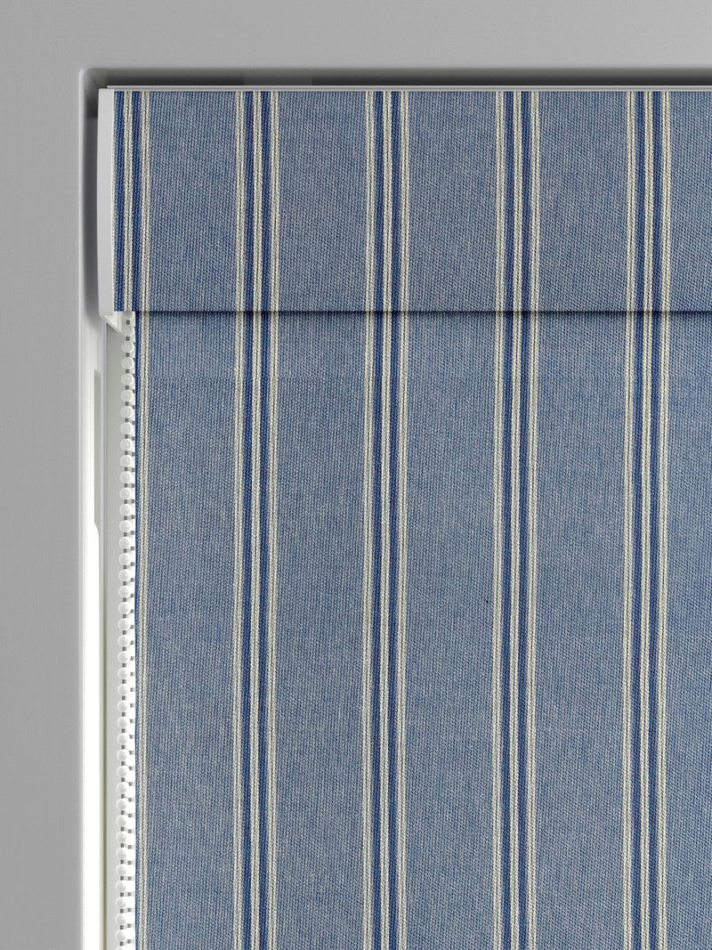 Meliora blue wide striped roman blind - British product