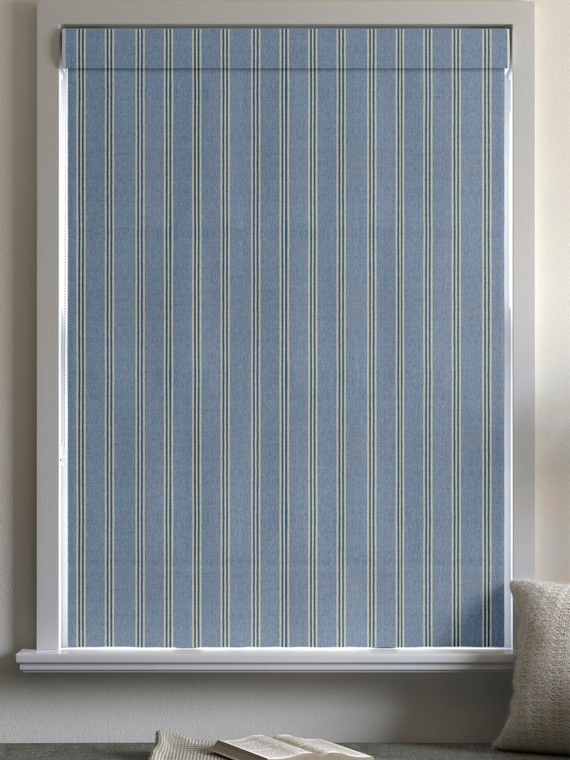 Meliora blue wide striped roman blind - British product