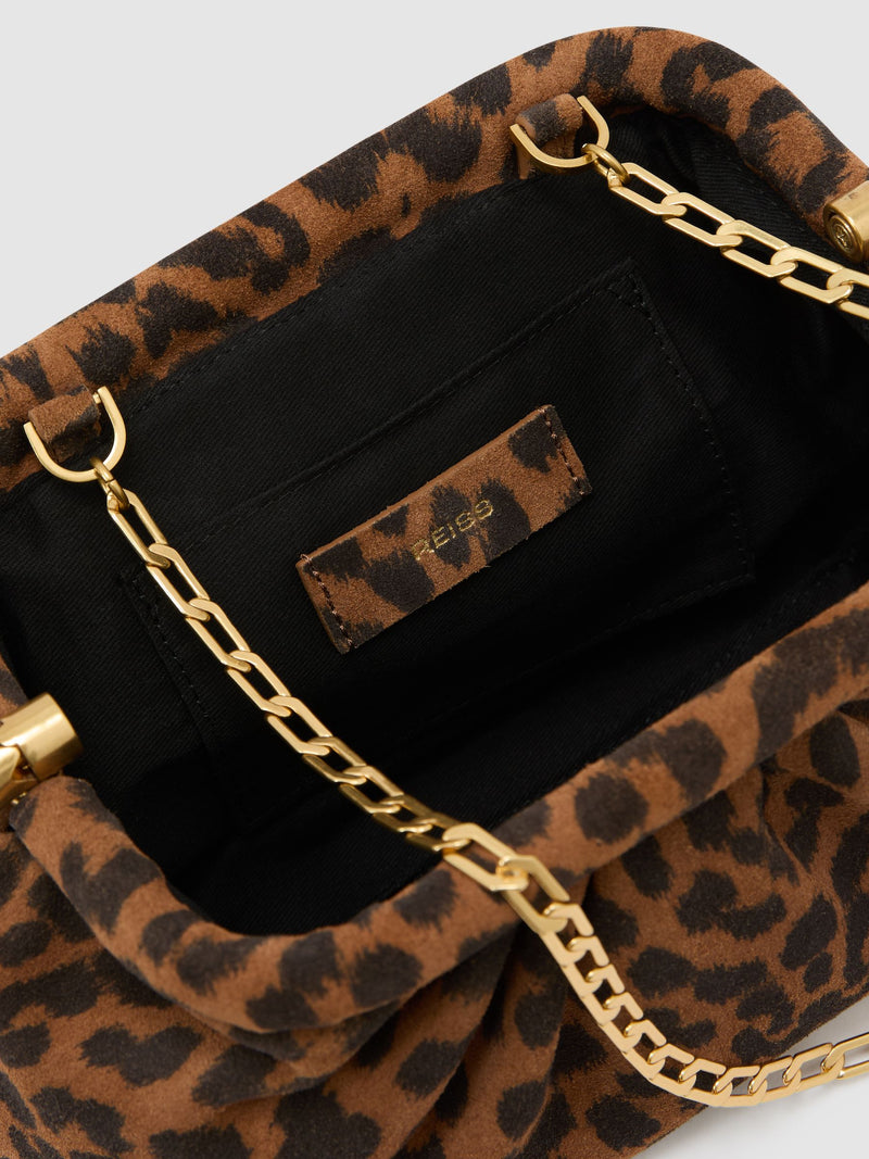 Reiss Animal Mia suede leopard print clutch bag, UK version
