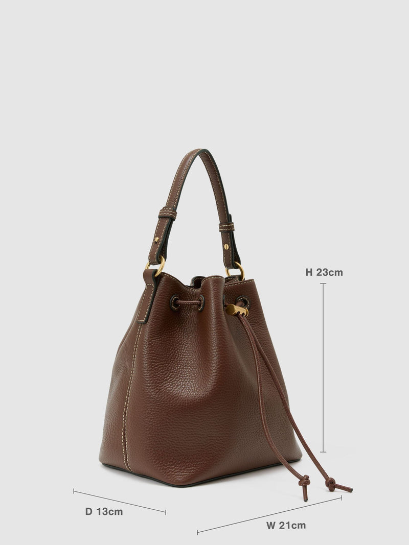 Reiss tan Esther grained-leather bucket bag, imported from the UK