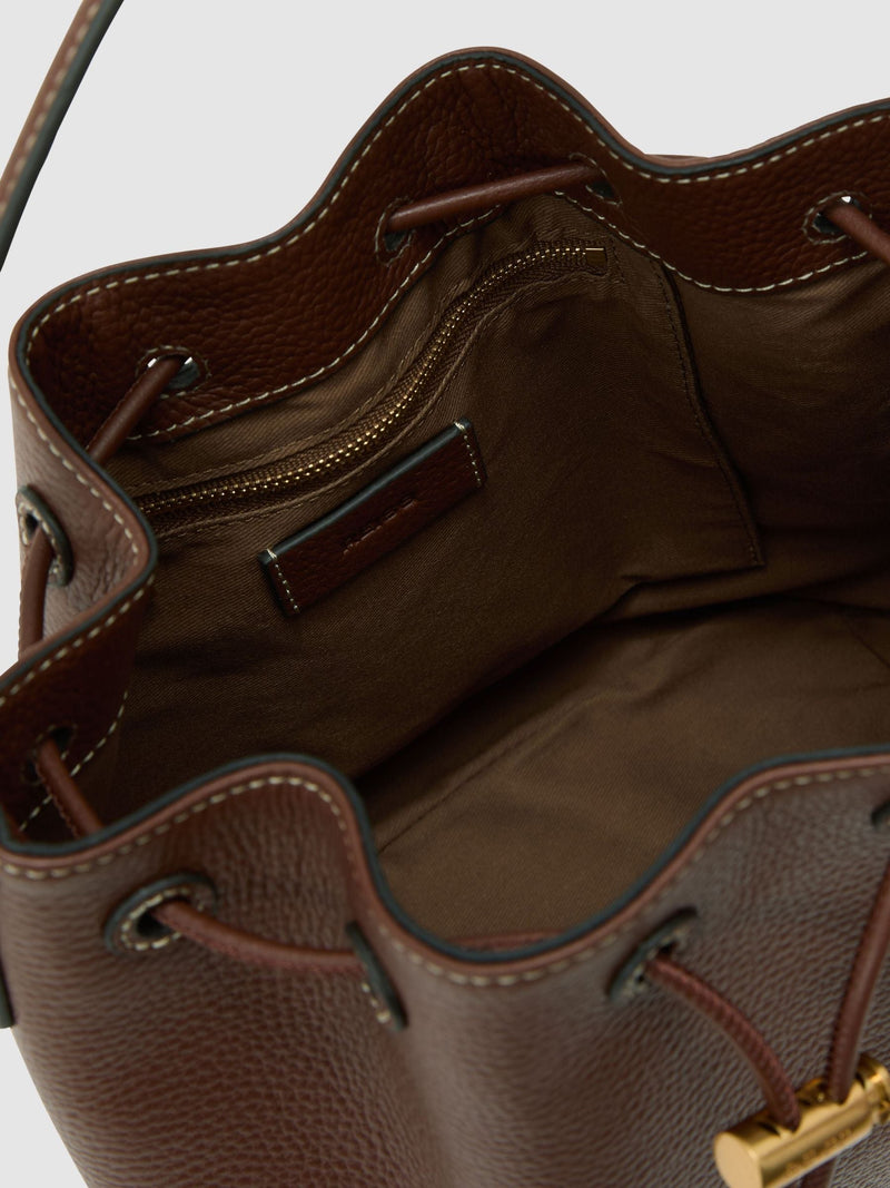 Reiss tan Esther grained-leather bucket bag, imported from the UK