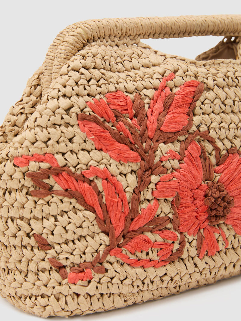 Reiss Gina raffia-effect embroidered clutch bag - British product