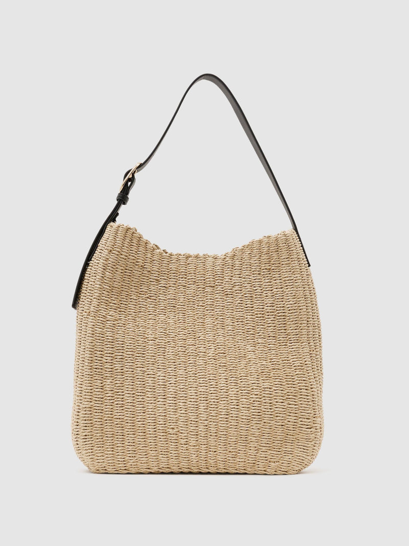 Reiss Natural Margot raffia-effect shoulder bag, imported from the UK