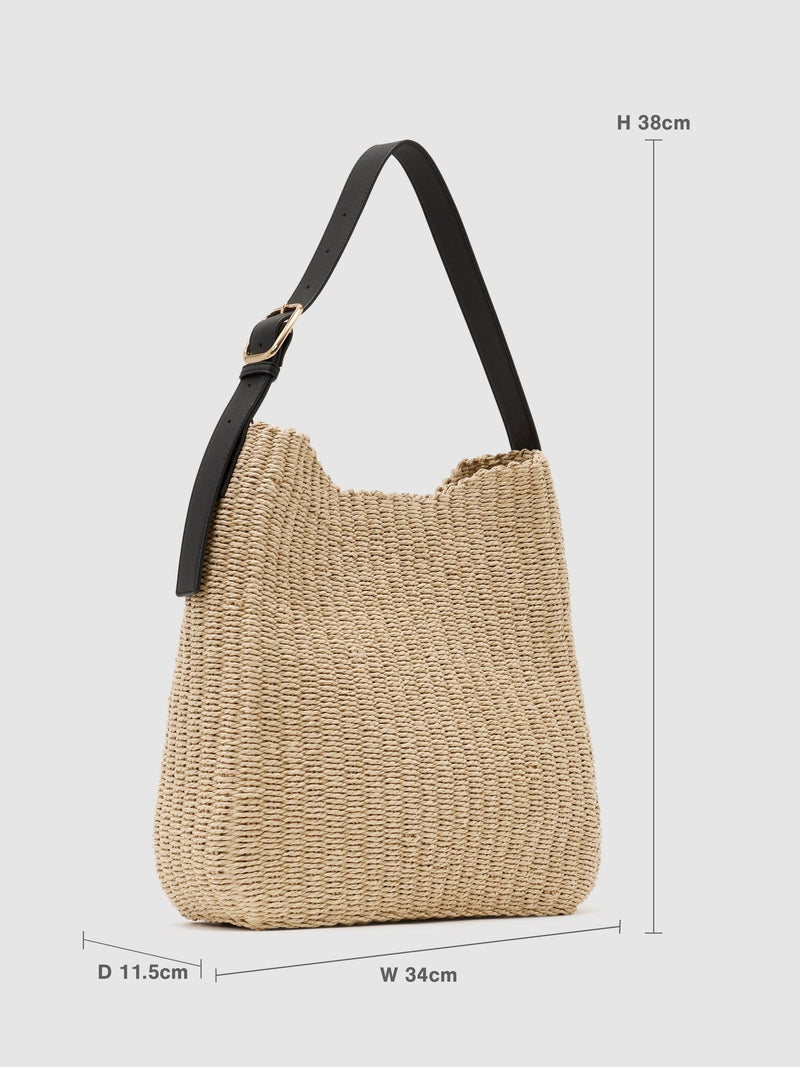 Reiss Natural Margot raffia-effect shoulder bag, imported from the UK